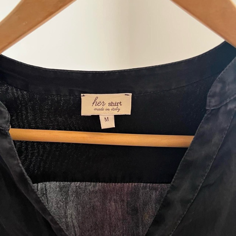 Black Silk Button Down Top - Picture 4 of 7